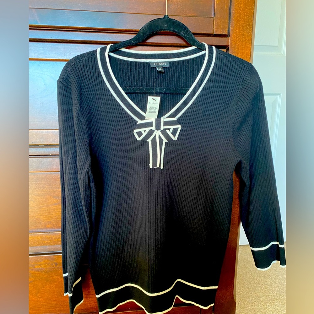 Talbots black top with illusion bow ( white)